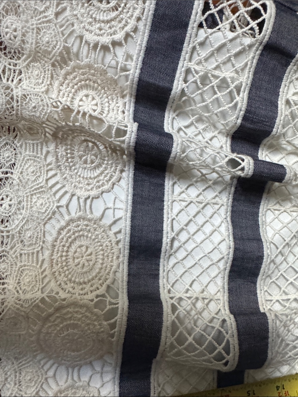 NWOT Ann Taylor 100% Cotton Gray Midi Skirt with Cream Lace Trim - Picture 8 of 11